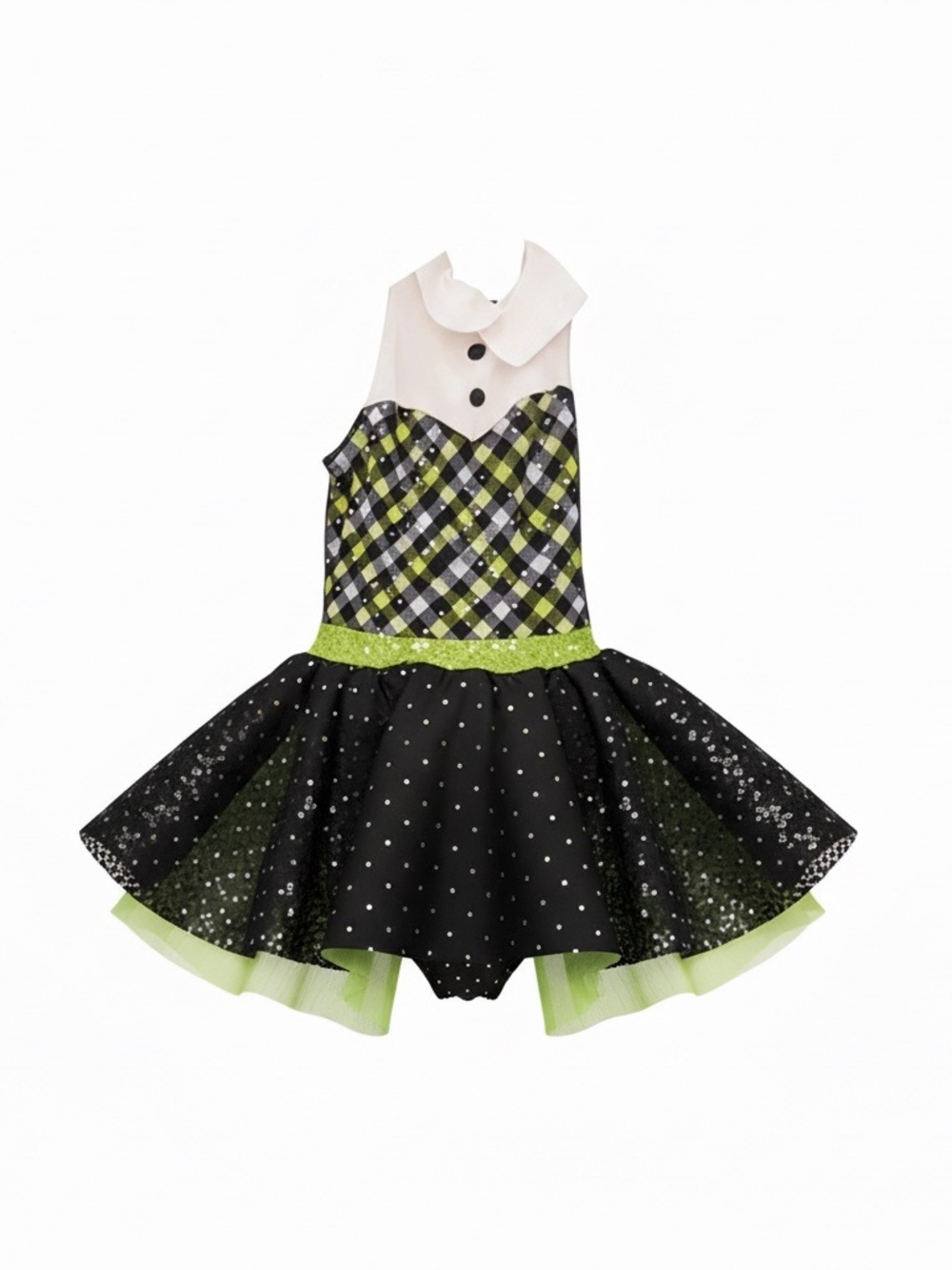 A Wish Come True Black & Lime Plaid Sparkle Tutu Dress